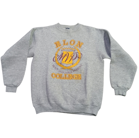 Vintage 90's Elon College MVP Grey Crewneck Sweatshirt Size Small - Picture 1 of 3